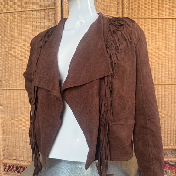Vintage Fringe Faux Suede Brown Jacket Size L - Picture 10 of 14